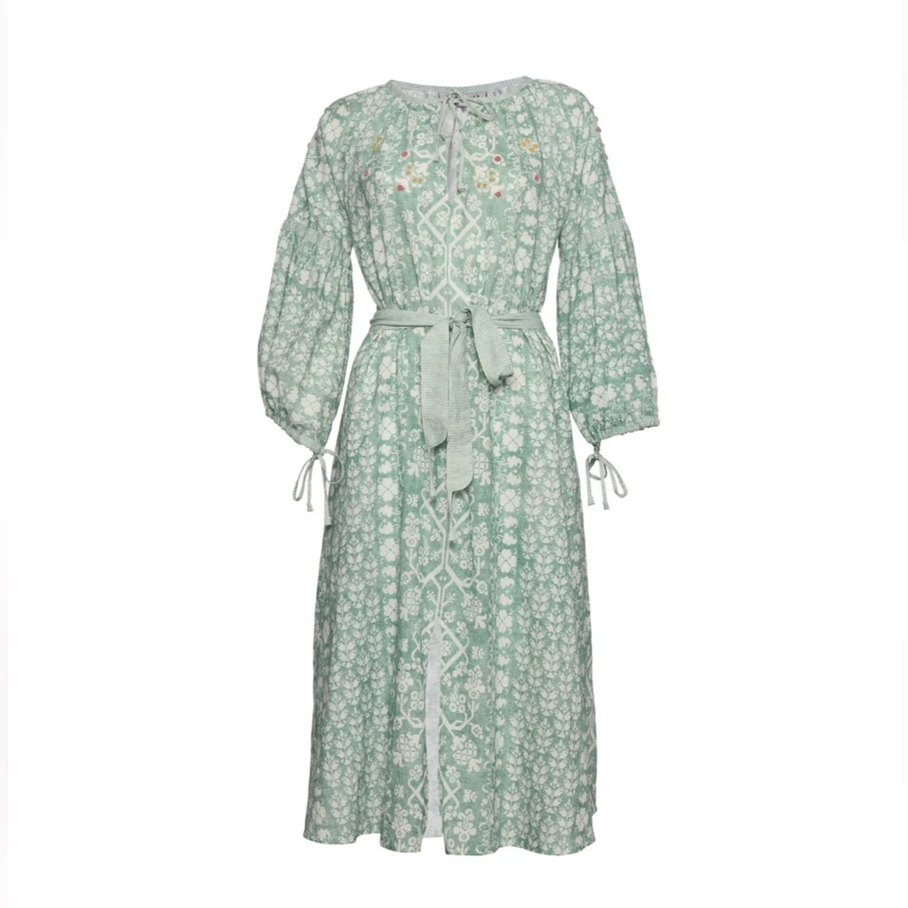 D’Ascoli $325 Toscanna Embroidered cotton belted Dress size XS